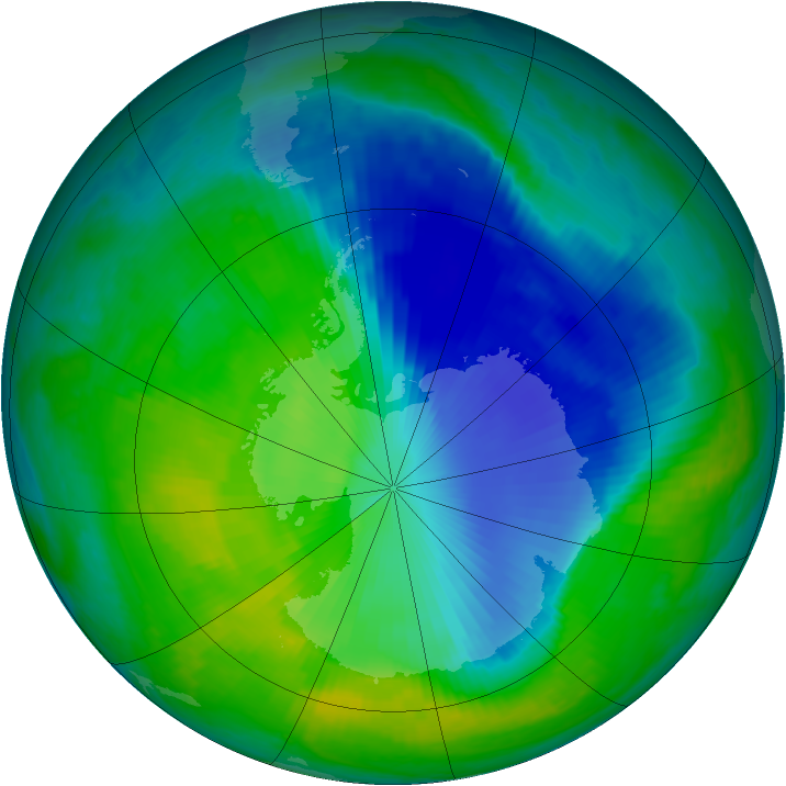 Antarctic ozone map for 06 December 1999